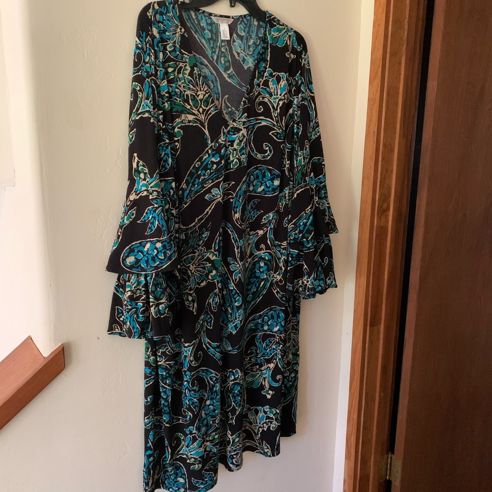 London Times Woman Dress 3X Black Blue Paisley